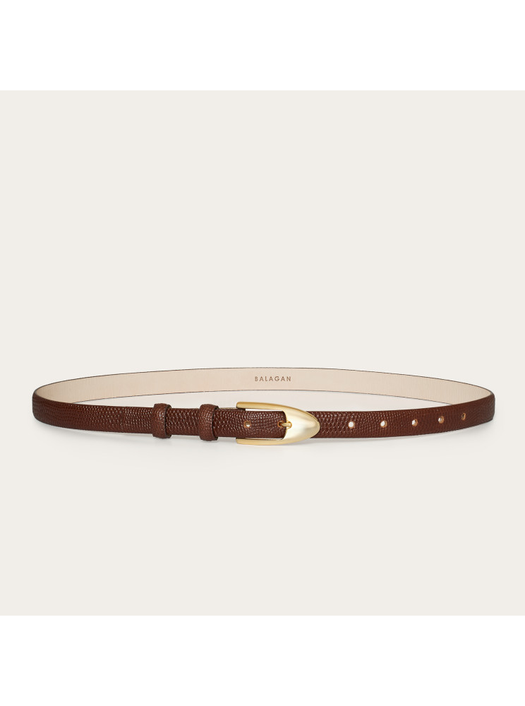 Cienki pasek z klamrą, brązowy wzór jaszczurki | Balagan Studio