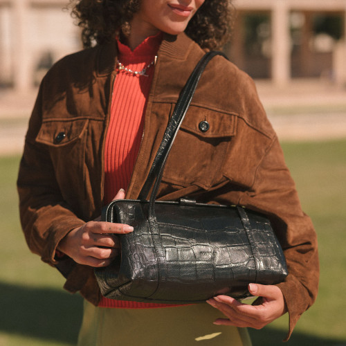 Rufina Bag M, black croco | Balagan Studio