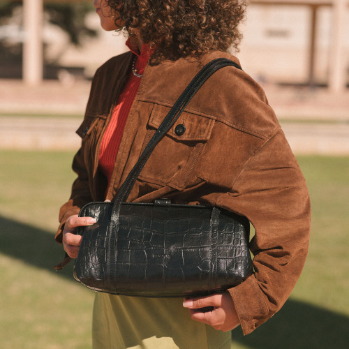 Rufina Bag M, black croco | Balagan Studio