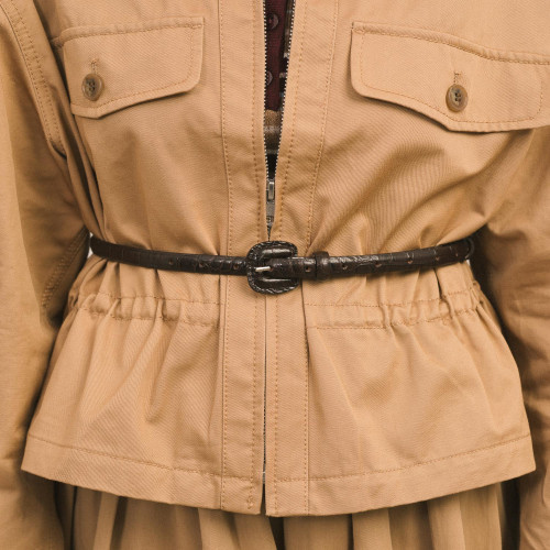 Thin belt with a coated buckle, brown croce pattern | Balagan Studio