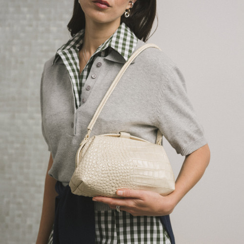 Hug bag torebka M, śmietankowy wzór krokodyla| Balagan Studio