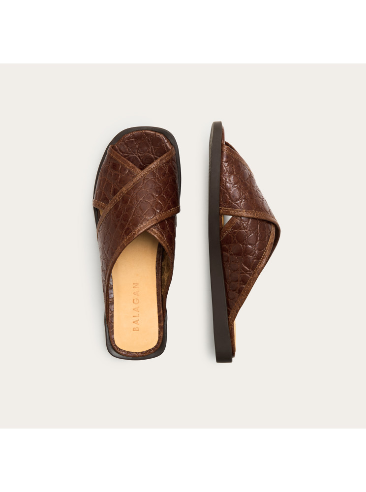 Axel Slides, brown alligator pattern | Balagan Studio