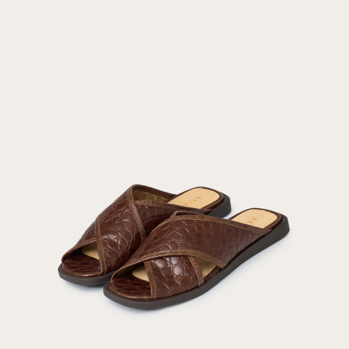 Axel slides, brown alligator pattern