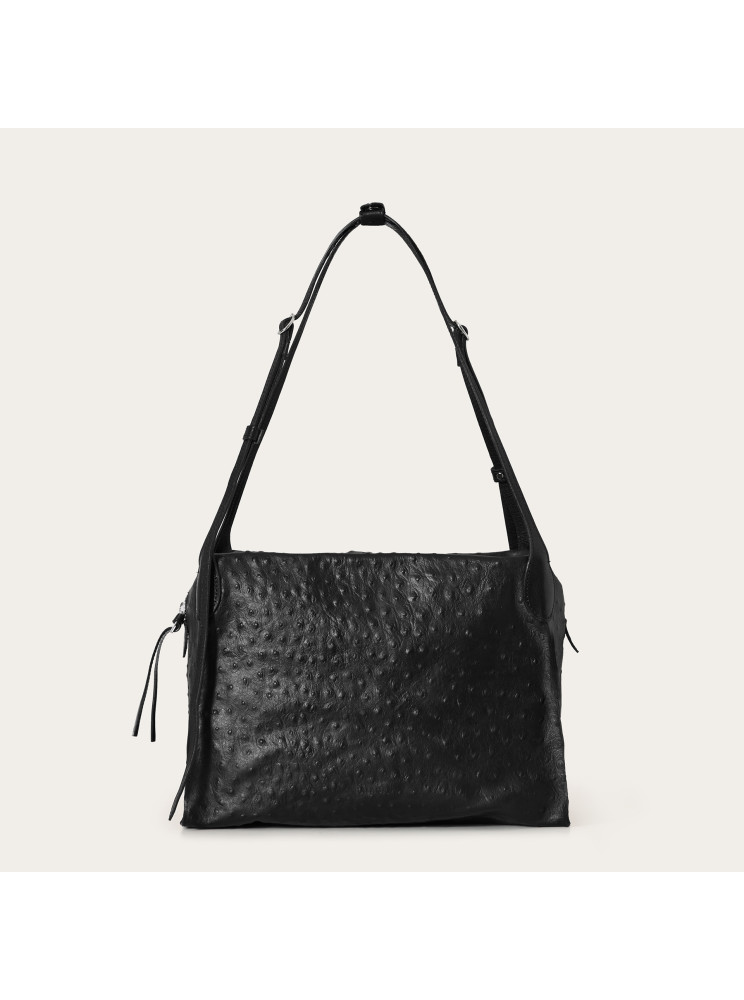 Tamara Bag L, black ostrich pattern | Balagan Studio