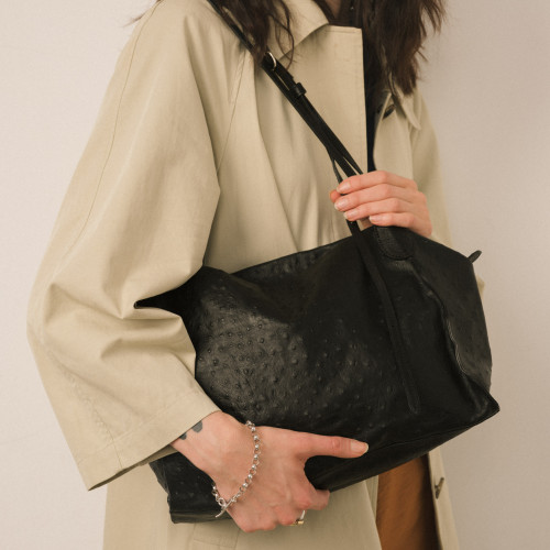 Tamara Bag L, black ostrich pattern | Balagan Studio