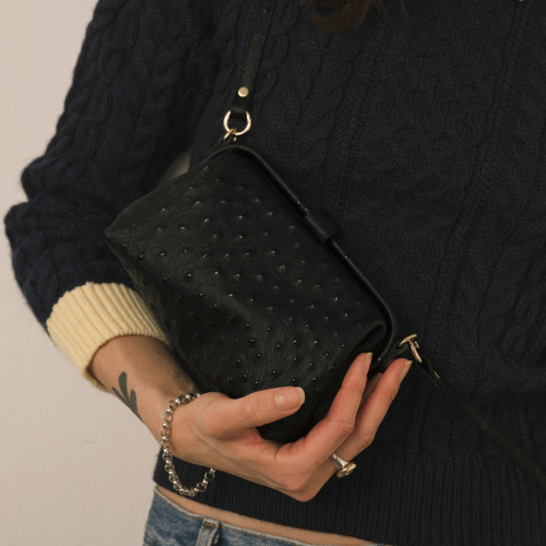 Rofe Bag M, black ostrich pattern | Balagan Studio