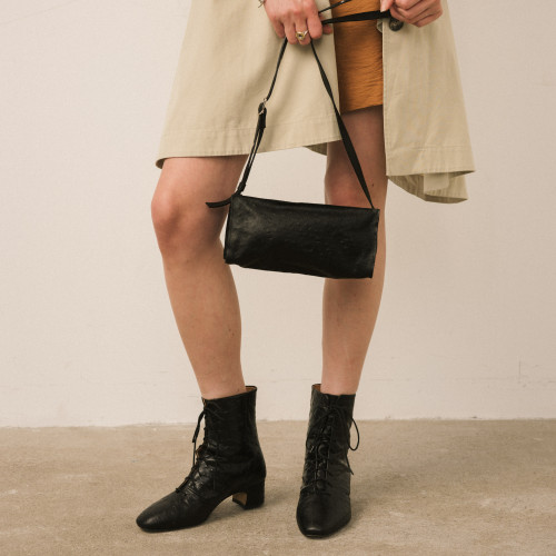 Minnie Bag S, black ostrich pattern | Balagan Studio
