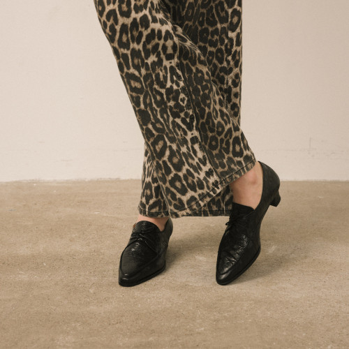 Edith Heels, black alligator pattern | Balagan Studio