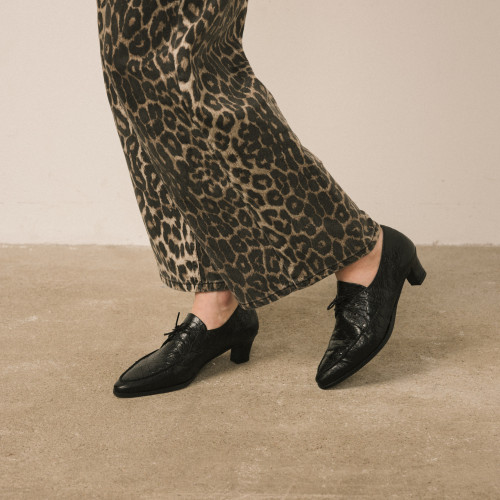 Edith Heels, black alligator pattern | Balagan Studio