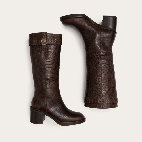 Sejan High Boots, brown alligator pattern | Balagan Studio