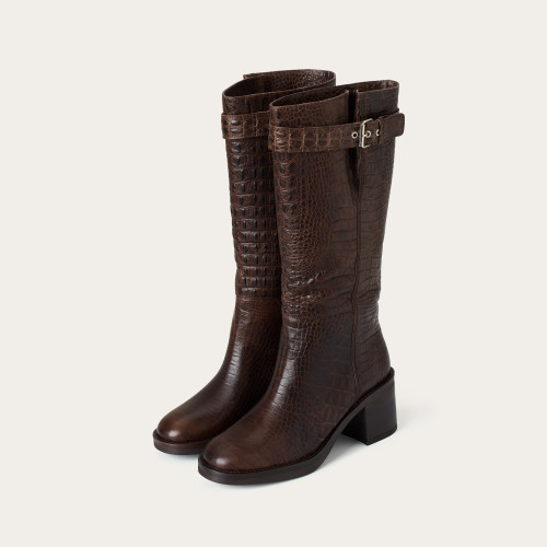 Sejan High Boots, brown alligator pattern | Balagan Studio