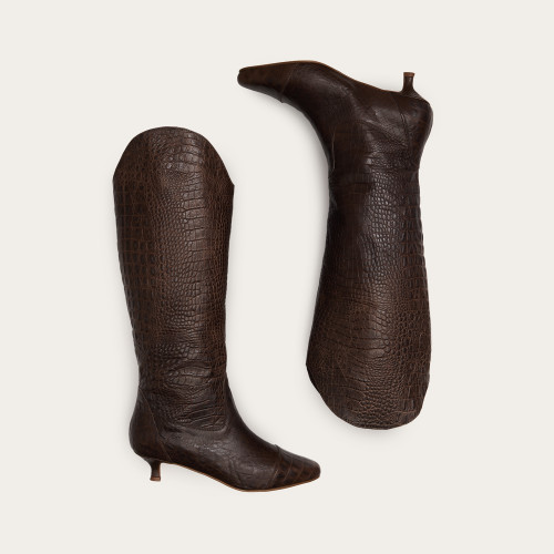 Costes High Boots, brown alligator pattern Bogna x balagan