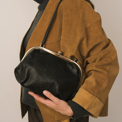Sicily Bag M, black ostrich pattern | Balagan Studio