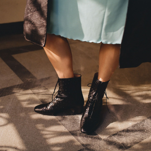 Victoria Boots, black ostrich pattern | Balagan Studio