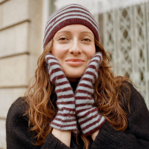 Hyrna Gloves, burgundy&blue stripes | Balagan Studio