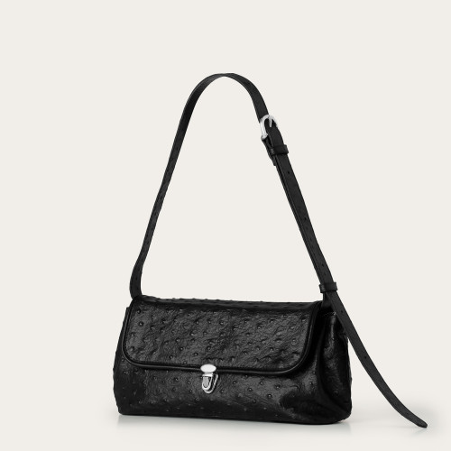 Olivia Bag M, black ostrich pattern | Balagan Studio