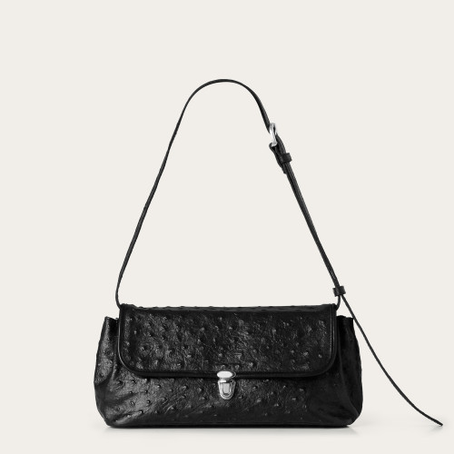 Olivia Bag M, black ostrich pattern | Balagan Studio