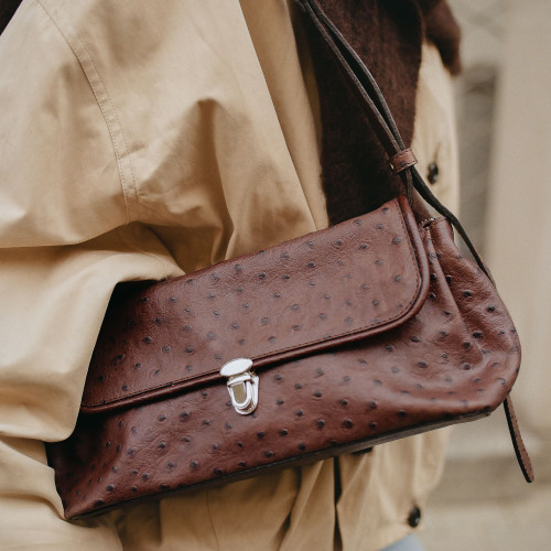 Olivia Bag M, brown ostrich pattern | Balagan Studio