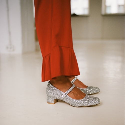 Dora Low Heels, silver glitter | Balagan Studio