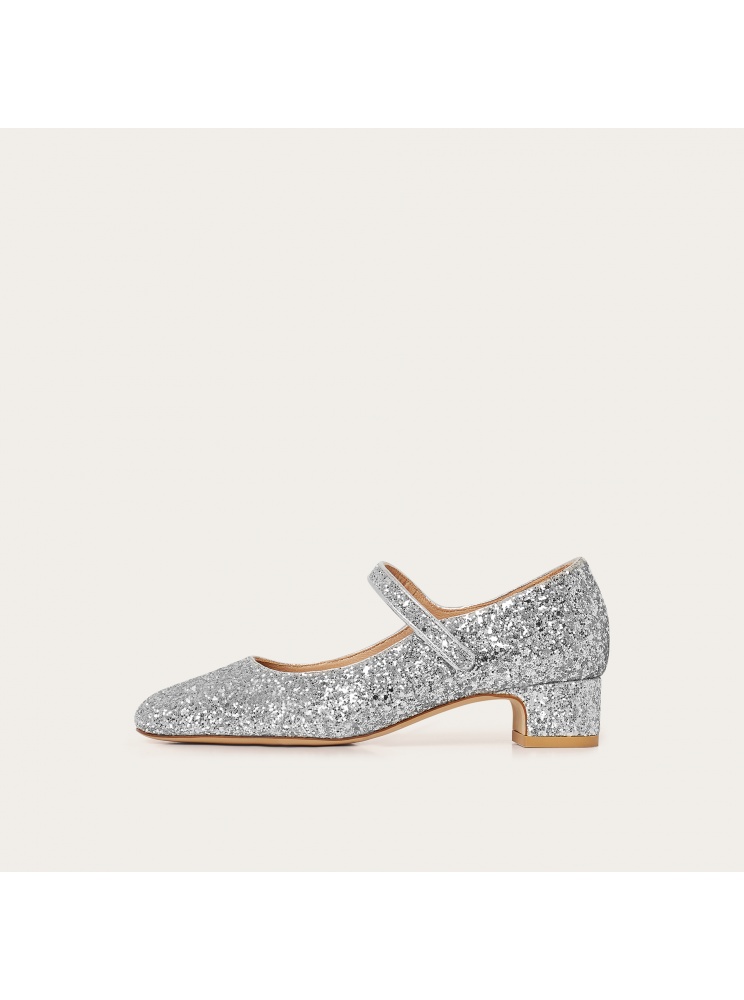 Dora Low Heels, silver glitter