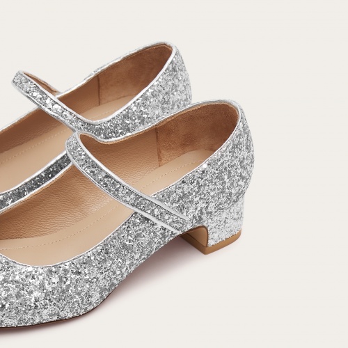Dora Low Heels, silver glitter | Balagan Studio