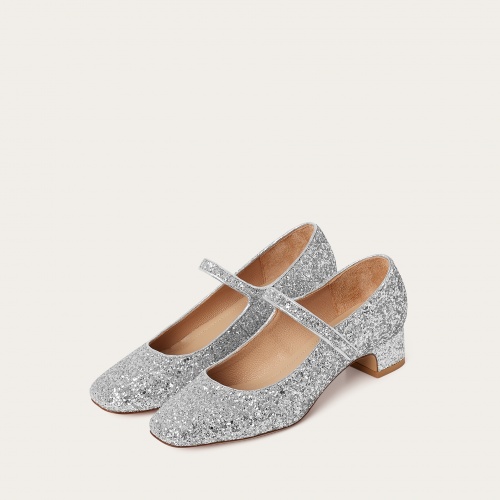 Dora Low Heels, silver glitter | Balagan Studio