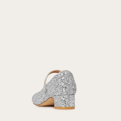 Dora Low Heels, silver glitter | Balagan Studio