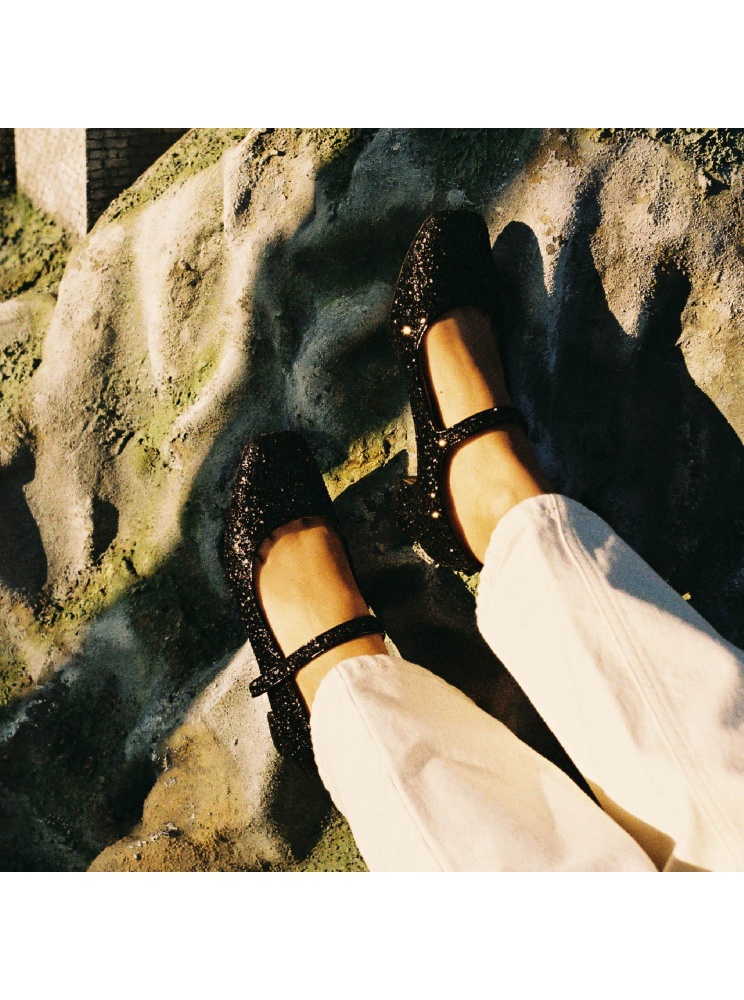 Dora Low Heels, black glitter | Balagan Studio