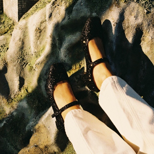 Dora Low Heels, black glitter | Balagan Studio