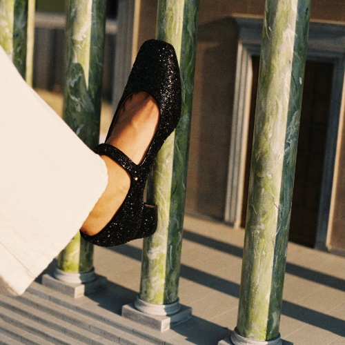 Dora Low Heels, black glitter | Balagan Studio