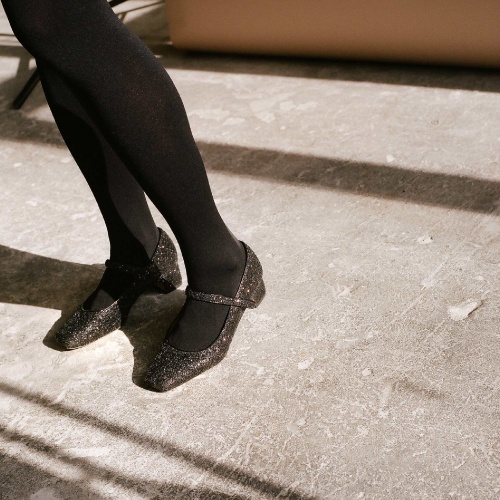 Dora Low Heels, black glitter | Balagan Studio